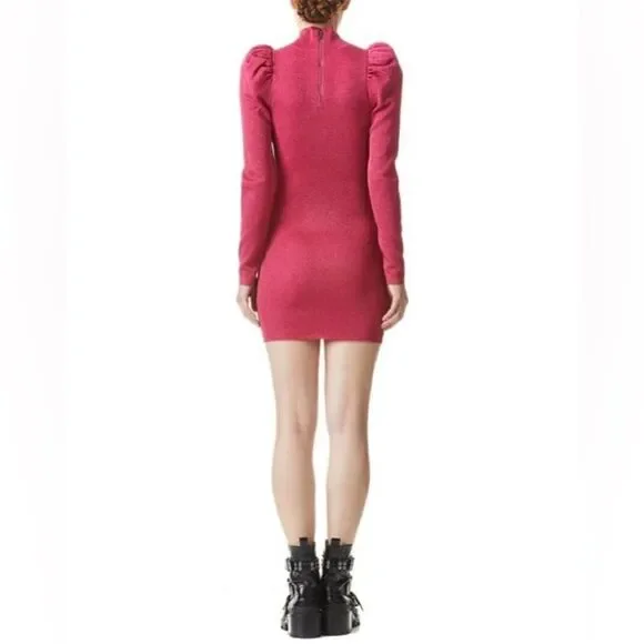 𝅺nwt Alice + Olivia Issa Metallic Puff Long Sleeve Wool Blend Dress Size Large